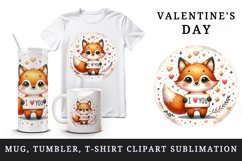 Watercolor cute fox sparkle hearts I Love You quote Valentine Day print 20 oz tumbler skinny mug wrap clipart t-shirt sublimation printable design