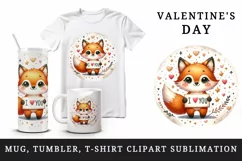 Watercolor cute fox sparkle hearts I Love You quote Valentine Day print 20 oz tumbler skinny mug wrap clipart t-shirt sublimation printable design