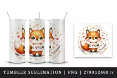 Watercolor cute fox sparkle hearts I Love You quote Valentine Day print 20 oz tumbler skinny mug wrap clipart t-shirt sublimation printable design