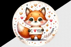 Watercolor cute fox sparkle hearts I Love You quote Valentine Day print 20 oz tumbler skinny mug wrap clipart t-shirt sublimation printable design