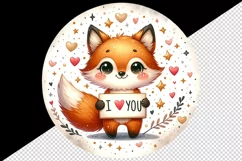 Watercolor cute fox sparkle hearts I Love You quote Valentine Day print 20 oz tumbler skinny mug wrap clipart t-shirt sublimation printable design