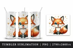 Watercolor cute fox winking sticking its tongue out sparkles print 20 oz tumbler skinny mug wrap clipart t-shirt sublimation printable design
