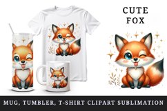Watercolor cute fox winking sticking its tongue out sparkles print 20 oz tumbler skinny mug wrap clipart t-shirt sublimation printable design