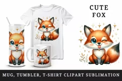 Watercolor cute fox winking sticking its tongue out sparkles print 20 oz tumbler skinny mug wrap clipart t-shirt sublimation printable design