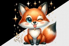 Watercolor cute fox winking sticking its tongue out sparkles print 20 oz tumbler skinny mug wrap clipart t-shirt sublimation printable design