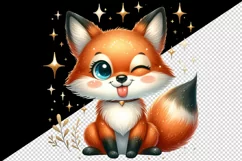 Watercolor cute fox winking sticking its tongue out sparkles print 20 oz tumbler skinny mug wrap clipart t-shirt sublimation printable design