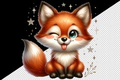 Watercolor cute fox winking sticking tongue out surrounded by sparkles print 20oz tumbler skinny mug wrap clipart t-shirt sublimation printable design