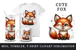 Watercolor cute fox winking sticking tongue out surrounded by sparkles print 20oz tumbler skinny mug wrap clipart t-shirt sublimation printable design