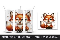Watercolor cute fox winking sticking tongue out surrounded by sparkles print 20oz tumbler skinny mug wrap clipart t-shirt sublimation printable design