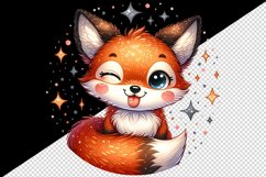 Watercolor cute fox winking sticking tongue out surrounded by sparkles print 20oz tumbler skinny mug wrap clipart t-shirt sublimation printable design