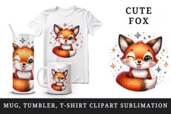 Watercolor cute fox winking sticking tongue out surrounded by sparkles print 20oz tumbler skinny mug wrap clipart t-shirt sublimation printable design