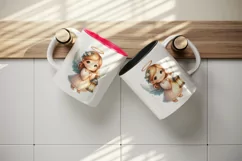 Watercolor cute friendly angel holding lantern glows magical light print 20 oz tumbler skinny mug wrap clipart t-shirt sublimation printable design
