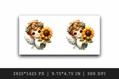 Watercolor cute friendly angel smile gently holding bright sunflower print 20 oz tumbler skinny mug wrap clipart t-shirt sublimation printable design