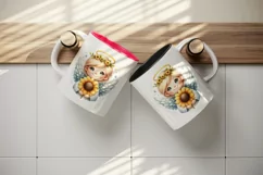 Watercolor cute friendly angel smile gently holding bright sunflower print 20 oz tumbler skinny mug wrap clipart t-shirt sublimation printable design