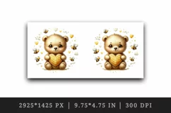 Watercolor cute friendly bear cub holding heart honeycomb bees around print 20 oz tumbler skinny mug wrap clipart t-shirt sublimation printable design