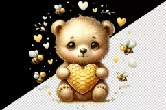 Watercolor cute friendly bear cub holding heart honeycomb bees around print 20 oz tumbler skinny mug wrap clipart t-shirt sublimation printable design