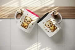 Watercolor cute friendly bear cub holding heart honeycomb bees around print 20 oz tumbler skinny mug wrap clipart t-shirt sublimation printable design