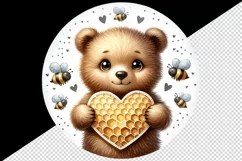 Watercolor cute friendly bear cub holding heart-shaped honeycomb bees print 20 oz tumbler skinny mug wrap clipart t-shirt sublimation printable design