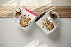 Watercolor cute friendly bear cub holding heart-shaped honeycomb bees print 20 oz tumbler skinny mug wrap clipart t-shirt sublimation printable design