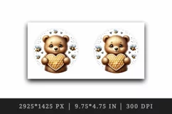 Watercolor cute friendly bear cub holding heart-shaped honeycomb bees print 20 oz tumbler skinny mug wrap clipart t-shirt sublimation printable design