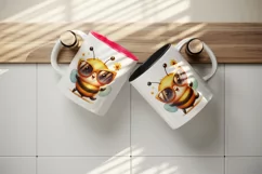 Watercolor cute friendly bee oversized sunglasses smiling summer print 20 oz tumbler skinny mug wrap clipart t-shirt sublimation printable design