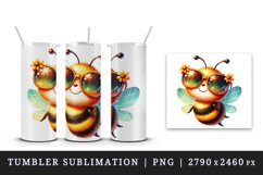 Watercolor cute friendly bee oversized sunglasses smiling summer print 20 oz tumbler skinny mug wrap clipart t-shirt sublimation printable design