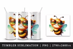 Watercolor cute friendly bee oversized sunglasses smiling summer print 20 oz tumbler skinny mug wrap clipart t-shirt sublimation printable design