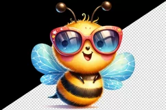 Watercolor cute friendly bee oversized sunglasses smiling summer print 20 oz tumbler skinny mug wrap clipart t-shirt sublimation printable design