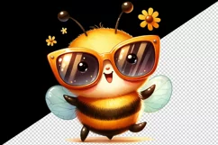 Watercolor cute friendly bee oversized sunglasses smiling summer print 20 oz tumbler skinny mug wrap clipart t-shirt sublimation printable design