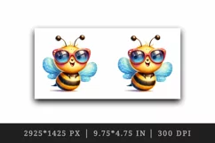 Watercolor cute friendly bee oversized sunglasses smiling summer print 20 oz tumbler skinny mug wrap clipart t-shirt sublimation printable design