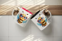 Watercolor cute friendly bee oversized sunglasses smiling summer print 20 oz tumbler skinny mug wrap clipart t-shirt sublimation printable design