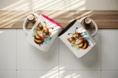 Watercolor cute friendly bee oversized sunglasses smiling summer print 20 oz tumbler skinny mug wrap clipart t-shirt sublimation printable design