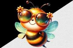 Watercolor cute friendly bee oversized sunglasses smiling summer print 20 oz tumbler skinny mug wrap clipart t-shirt sublimation printable design