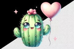 Watercolor cute friendly cactus is holding small heart balloon print 20 oz tumbler skinny mug wrap clipart t-shirt sublimation printable design