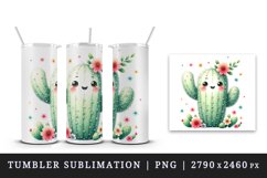 Watercolor cute friendly cactus rosy cheeks is waving flowers summer print 20 oz tumbler skinny mug wrap clipart t-shirt sublimation printable design