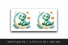 Watercolor cute friendly dinosaur sitting on crescent moon with stars print 20 oz tumbler skinny mug wrap clipart t-shirt sublimation printable design