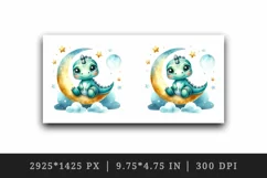 Watercolor cute friendly dinosaur sitting on crescent moon with stars print 20 oz tumbler skinny mug wrap clipart t-shirt sublimation printable design