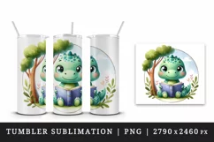 Watercolor cute friendly dinosaur sparkle eyes reading book under tree print 20oz tumbler skinny mug wrap clipart t-shirt sublimation printable design