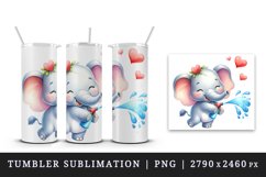 Watercolor cute friendly elephant spraying water droplets hearts print 20 oz tumbler skinny mug wrap clipart t-shirt sublimation printable design