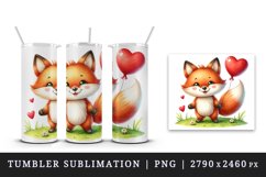 Watercolor cute friendly fox with big smile heart balloon grassy print 20 oz tumbler skinny mug wrap clipart t-shirt sublimation printable design