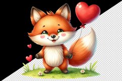 Watercolor cute friendly fox with big smile heart balloon grassy print 20 oz tumbler skinny mug wrap clipart t-shirt sublimation printable design