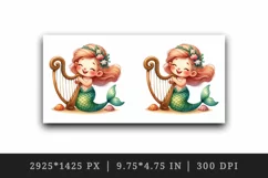 Watercolor cute friendly mermaid happily playing harp seashells print 20 oz tumbler skinny mug wrap clipart t-shirt sublimation printable design