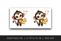 Watercolor cute friendly monkey offering bunch of bananas heart love print 20 oz tumbler skinny mug wrap clipart t-shirt sublimation printable design