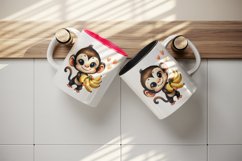Watercolor cute friendly monkey offering bunch of bananas heart love print 20 oz tumbler skinny mug wrap clipart t-shirt sublimation printable design
