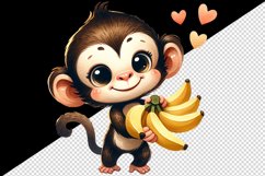Watercolor cute friendly monkey offering bunch of bananas heart love print 20 oz tumbler skinny mug wrap clipart t-shirt sublimation printable design