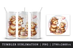 Watercolor cute friendly mother bear cub sharing honey pot heart Mom print 20 oz tumbler skinny mug wrap clipart t-shirt sublimation printable design