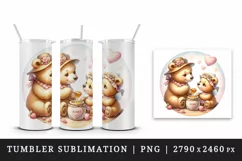 Watercolor cute friendly mother bear cub sharing honey pot heart Mom print 20 oz tumbler skinny mug wrap clipart t-shirt sublimation printable design