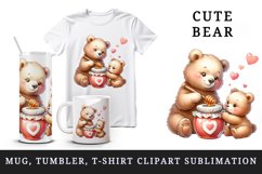 Watercolor cute friendly mother bear cub sharing honey pot heart Mom print 20 oz tumbler skinny mug wrap clipart t-shirt sublimation printable design