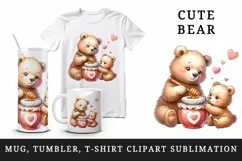 Watercolor cute friendly mother bear cub sharing honey pot heart Mom print 20 oz tumbler skinny mug wrap clipart t-shirt sublimation printable design