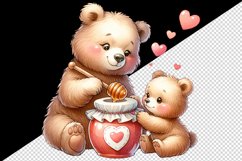 Watercolor cute friendly mother bear cub sharing honey pot heart Mom print 20 oz tumbler skinny mug wrap clipart t-shirt sublimation printable design